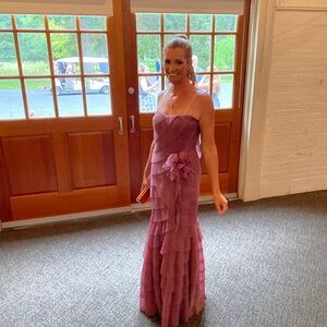 Mignon strapless plise’ organza shutters long gown